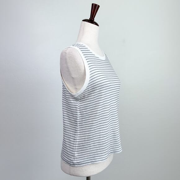 Frame 100% Organic Linen Green Stripe Crew Neck Muscle Tank - Picture 9 of 15
